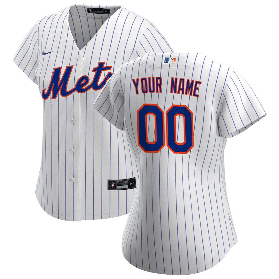 Womens New York Mets Nike White Home Replica Custom MLB Jerseys->customized mlb jersey->Custom Jersey